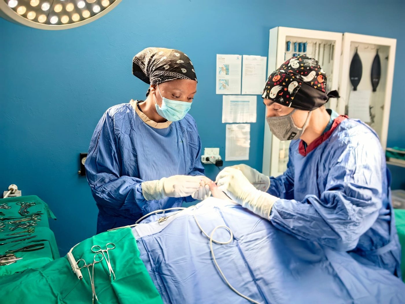 Two of the team operating in our surgical theatre